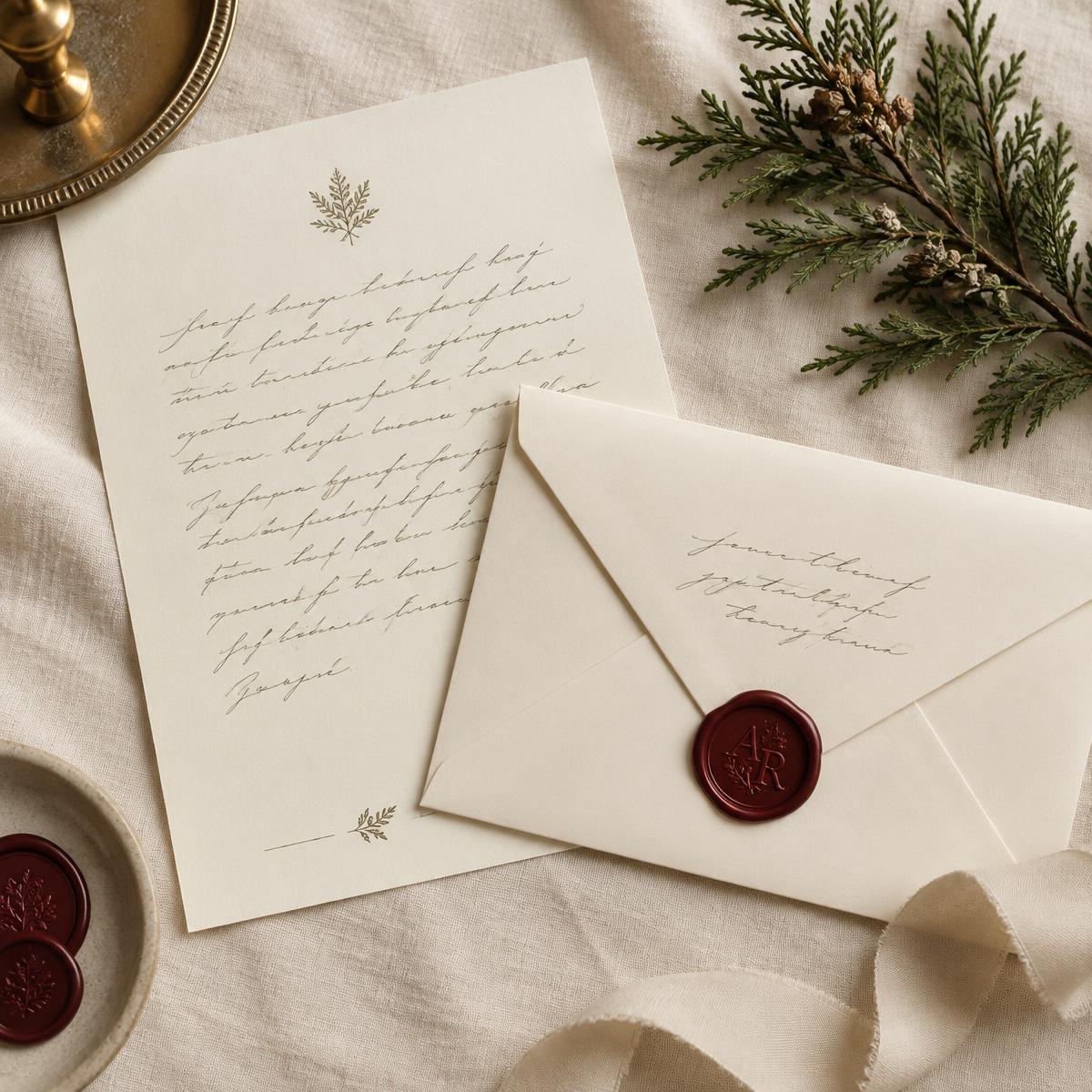 Ivory Santa letter and envelope with burgundy wax seal
